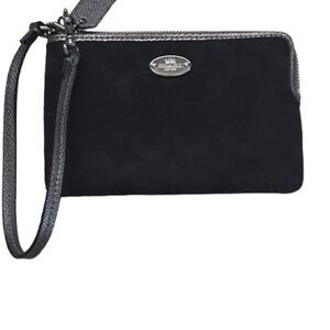 Coach Black Silver Wristlet Clutch